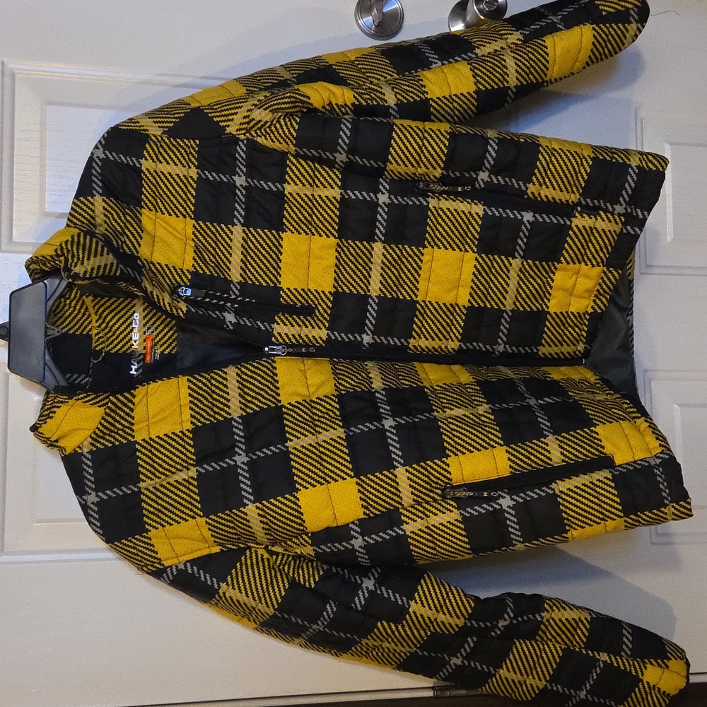 Hawke & Co Mens Yellow and Black Plaid Puffer Jacket Size Large
